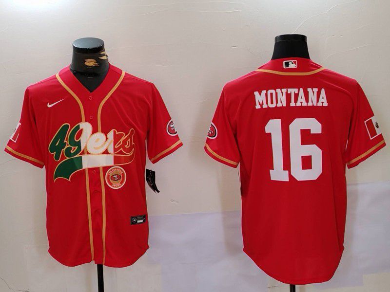 Men San Francisco 49ers 16 Montana Red Second generation Mexican Joint Name 2024 Nike Limited NFL Jersey style 3